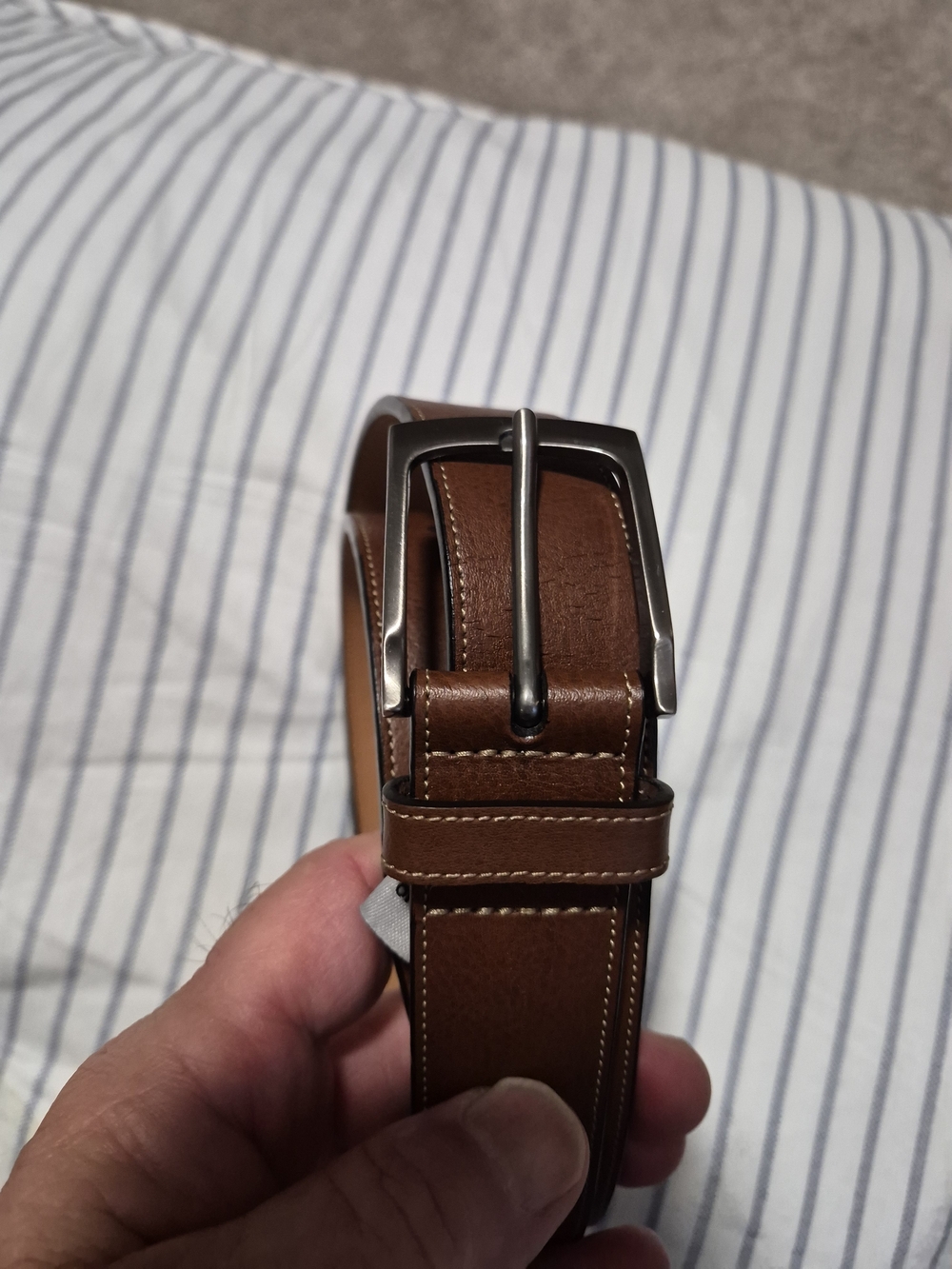 Perry Ellis Brown Leather Belt with Brush NickelBuckle Genuine Cowhide Size 34